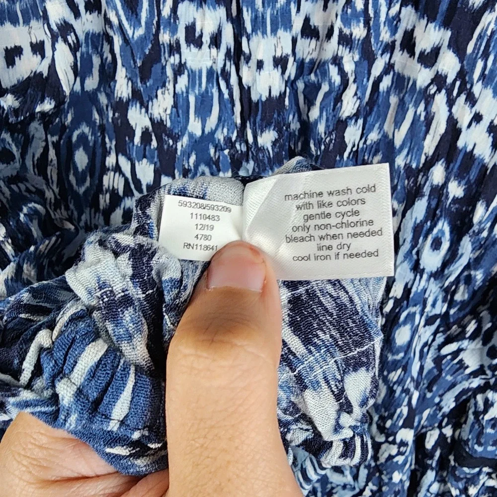 Lane Bryant Blouse Women Size 26/28 Blue Ikat Lace Accent Balloon Sleeve NWT